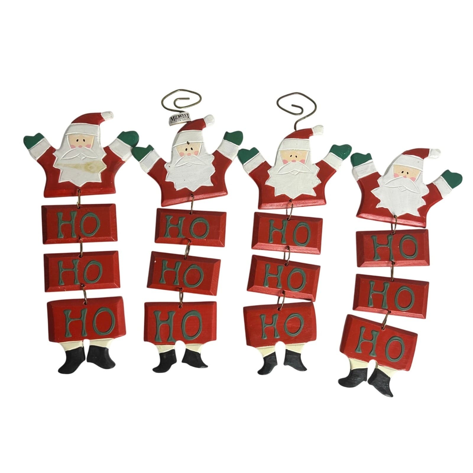 Midwest of Cannon Falls Lot of 4 Wood Santa “HO HO HO” Linked Door Hangers