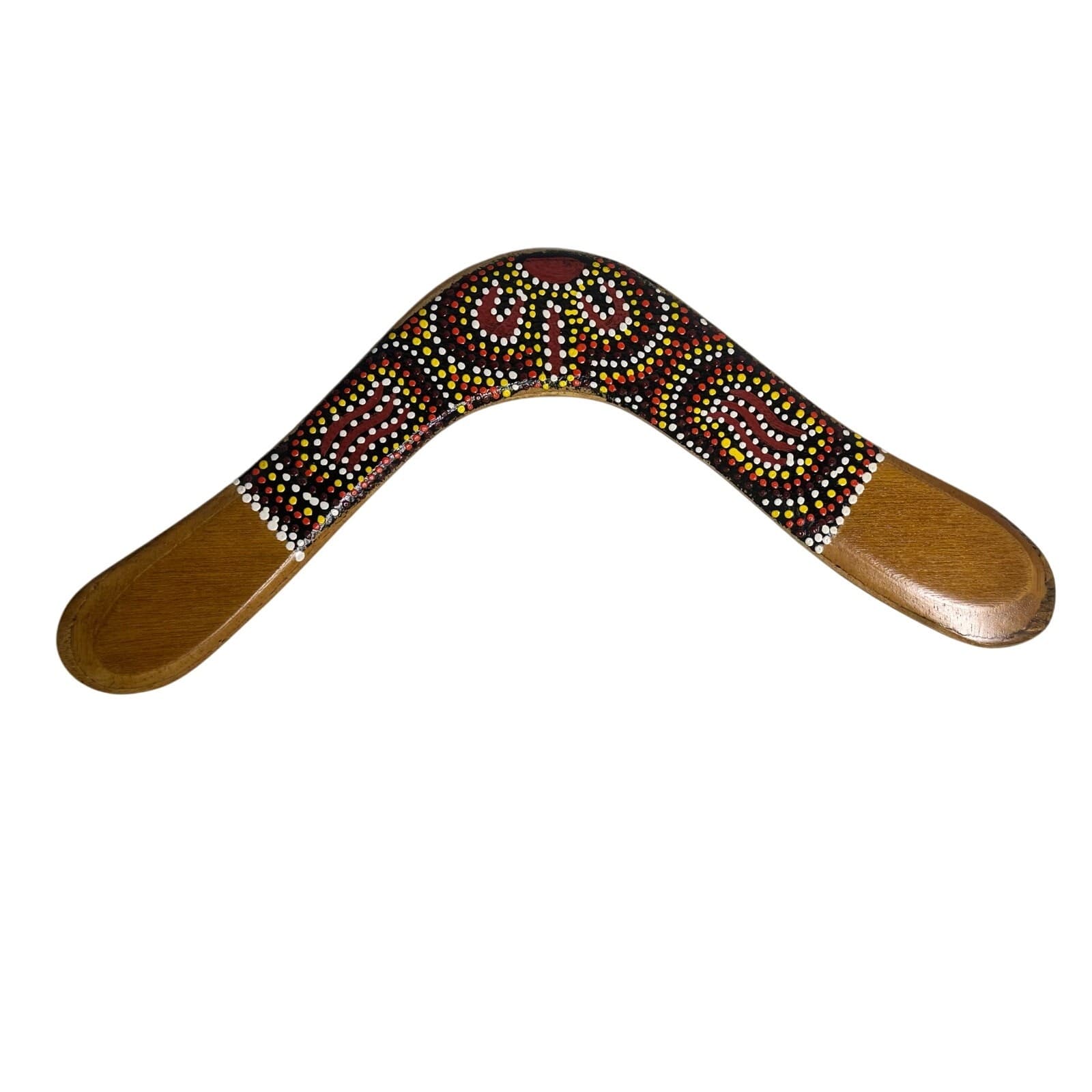 Dreamtime Australia Wooden Boomerang Aboriginal Art Hand Crafted/Painted 12 inch