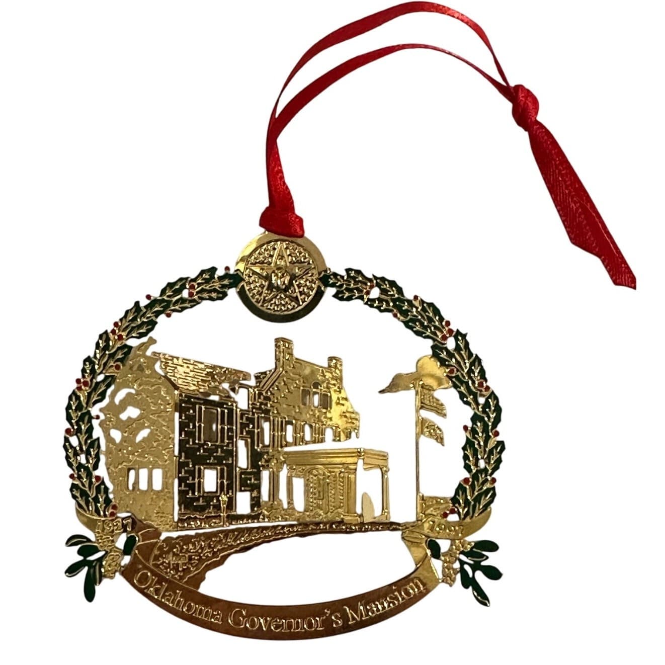 Oklahoma Govenors Mansion Brass 3-D Christmas Ornament