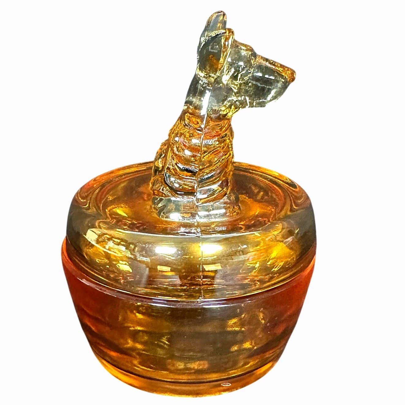 Jeanette Marigold Iridescent 1940s Scottish Terrier Powder Glass Trinket Dish