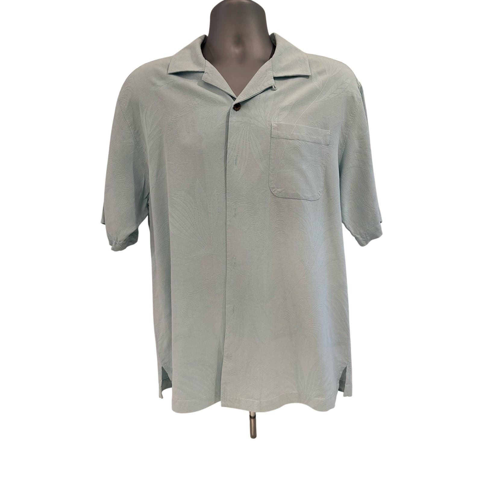 Tommy Bahama Light Blue Gray 100% Silk Shirt Large