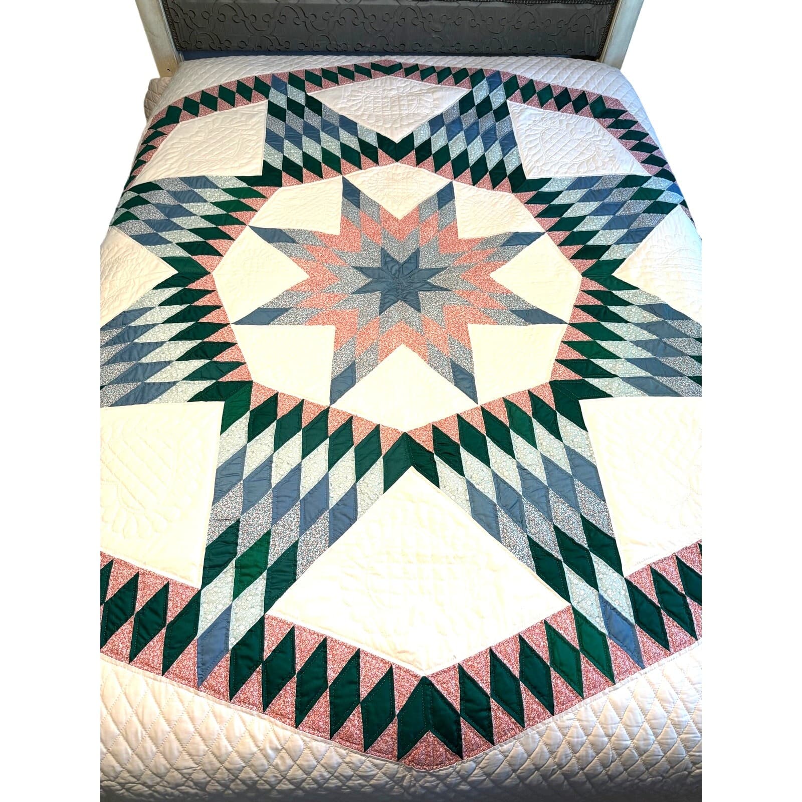 Vintage Handmade Lone Star Quilt Signed 1970 92x102 Hand Quilted Heirloom