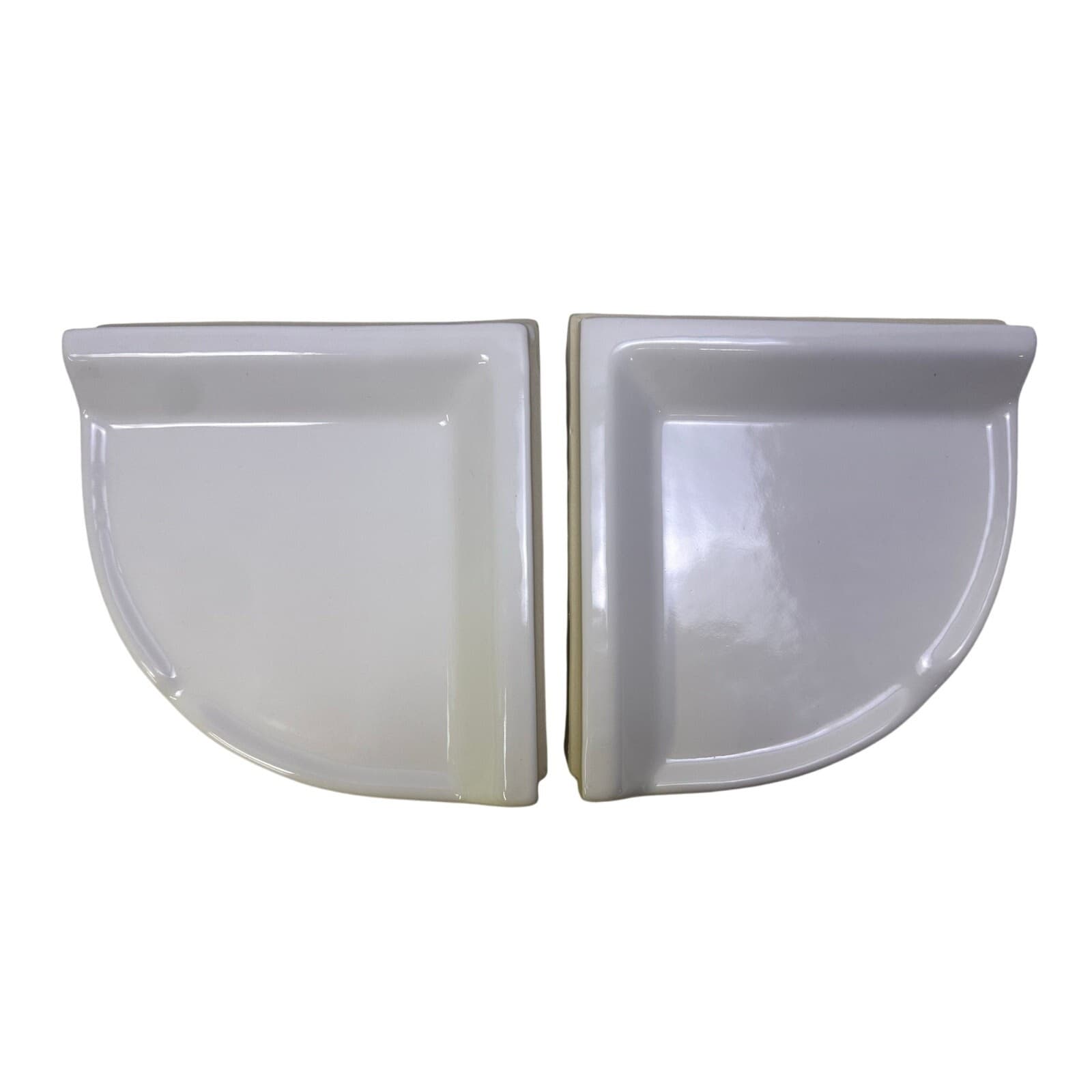 Pair Of Glazed White Ceramic Corner Shower Bath Shelves New