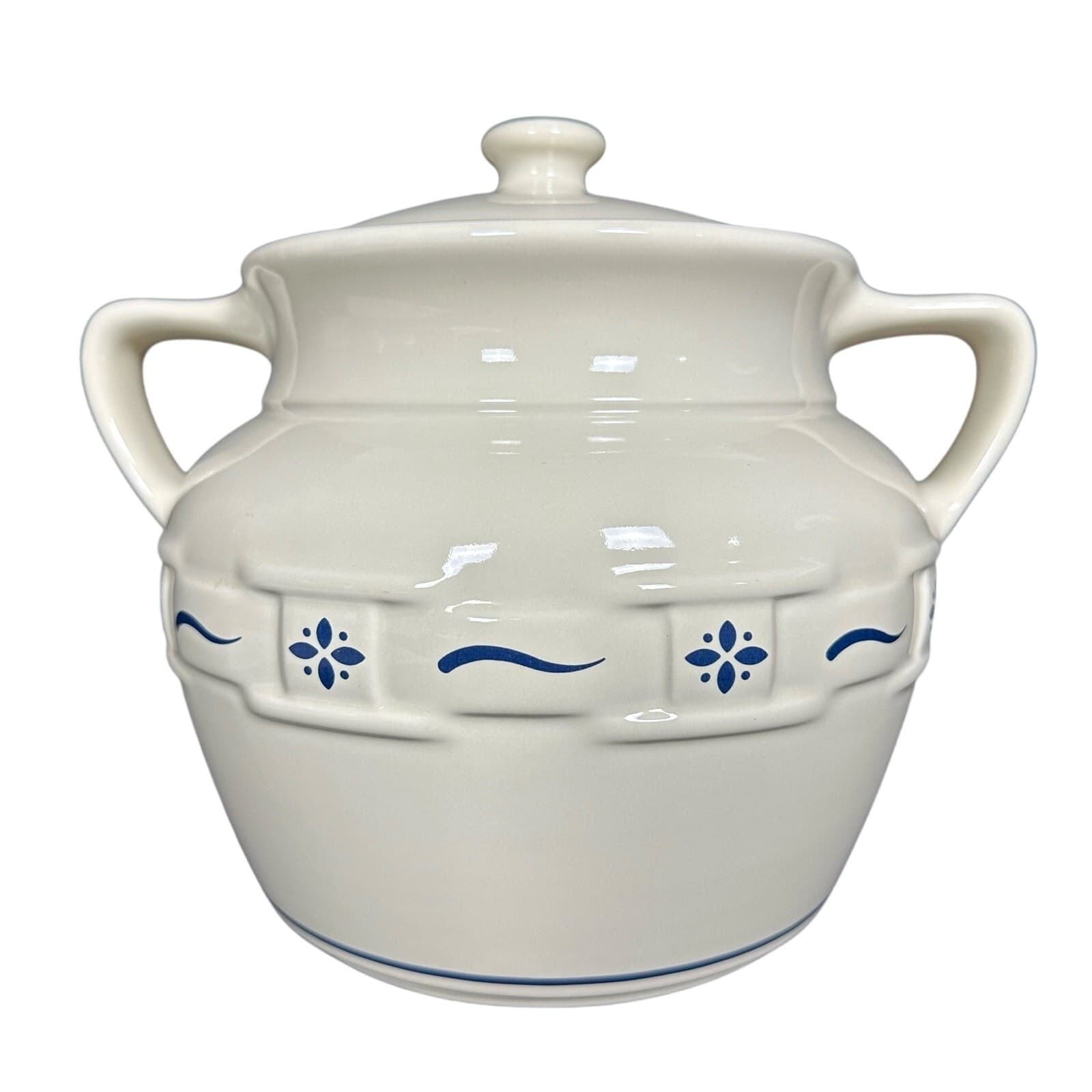 Longaberger Pottery Woven Traditions Heritage Blue Cookie Jar Excellent!