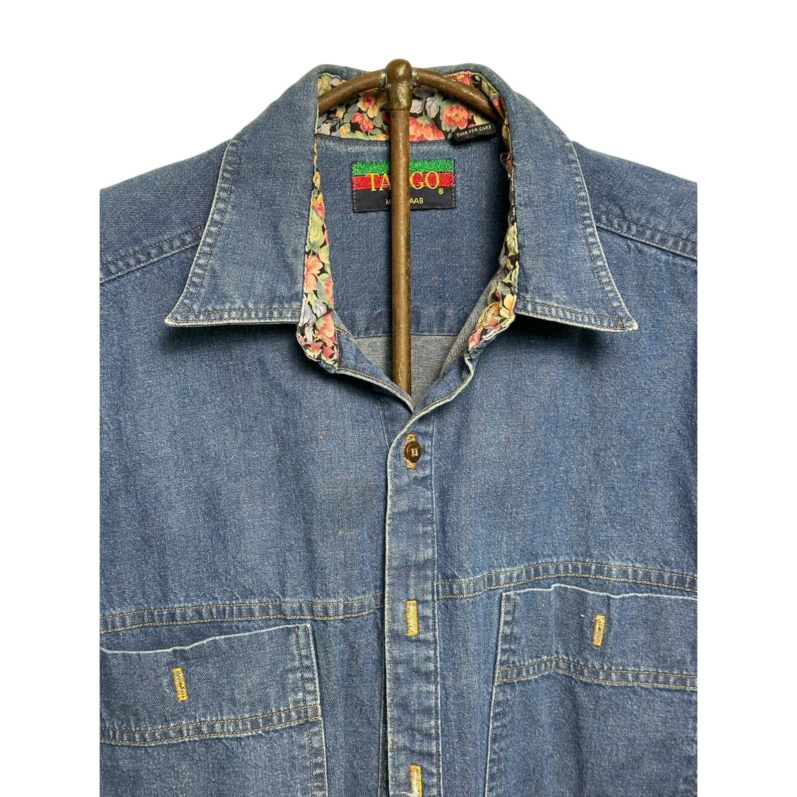Tango by Max Raab Denim Button Down Long Sleeve Shirt Sz M