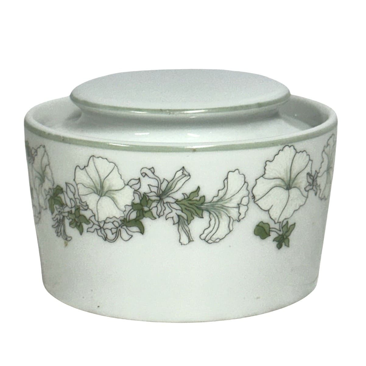 Watercolors 1982 Block Spal Portugal 'White Petunias' Sugar Bowl w/Lid