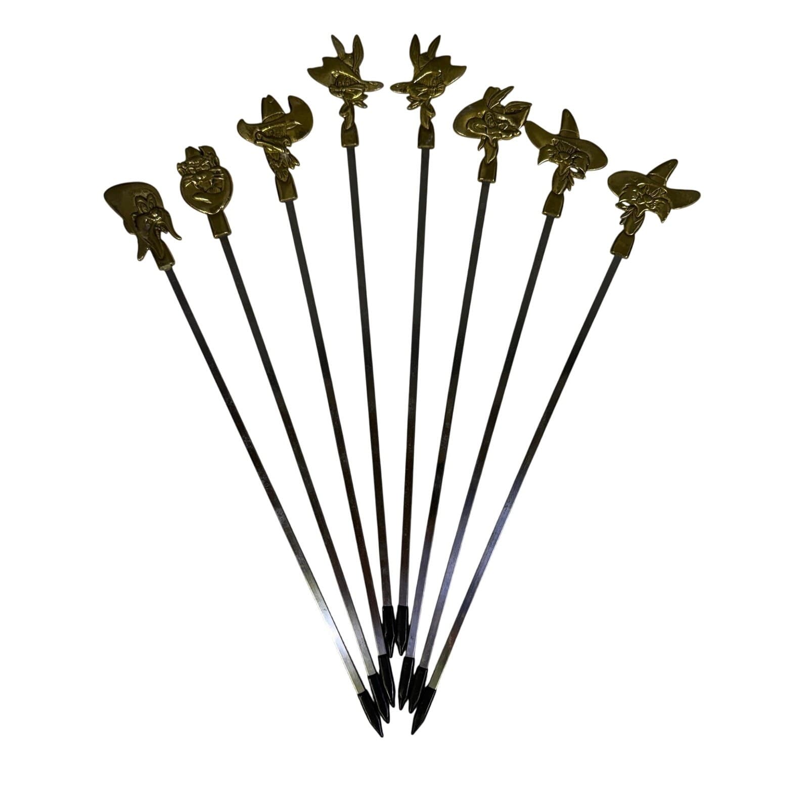 Warner Brothers Vintage 1994 Brass/Stainless Cartoon Character Skewers-Set of 8