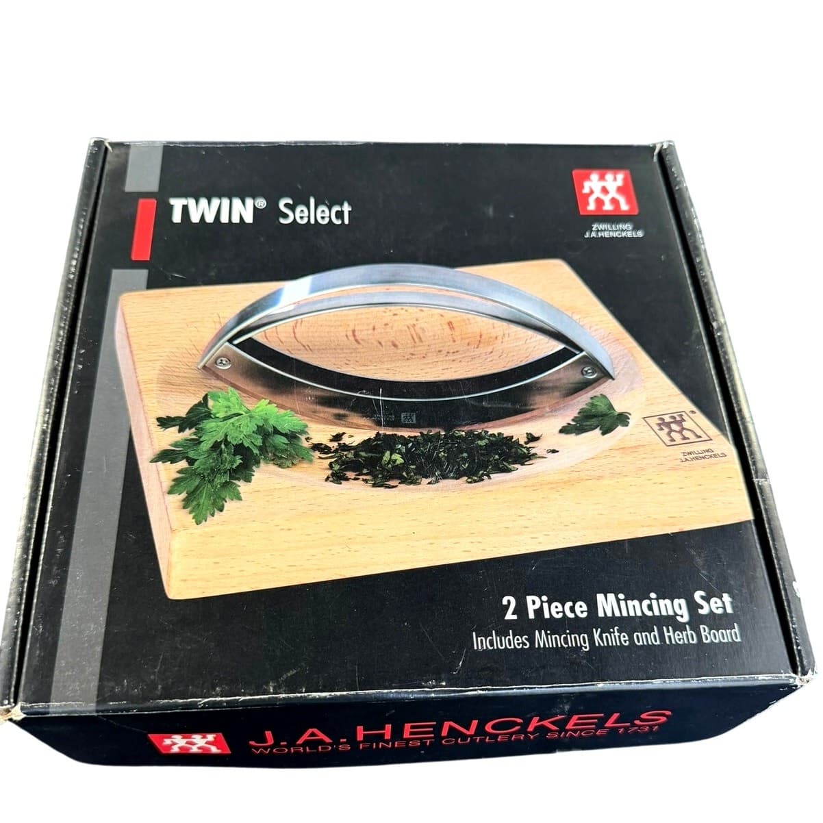 NEW Zwilling J.A. Henckels Twin Select 2 Pc Mincing Set Mezzaluna Herb Board NOS
