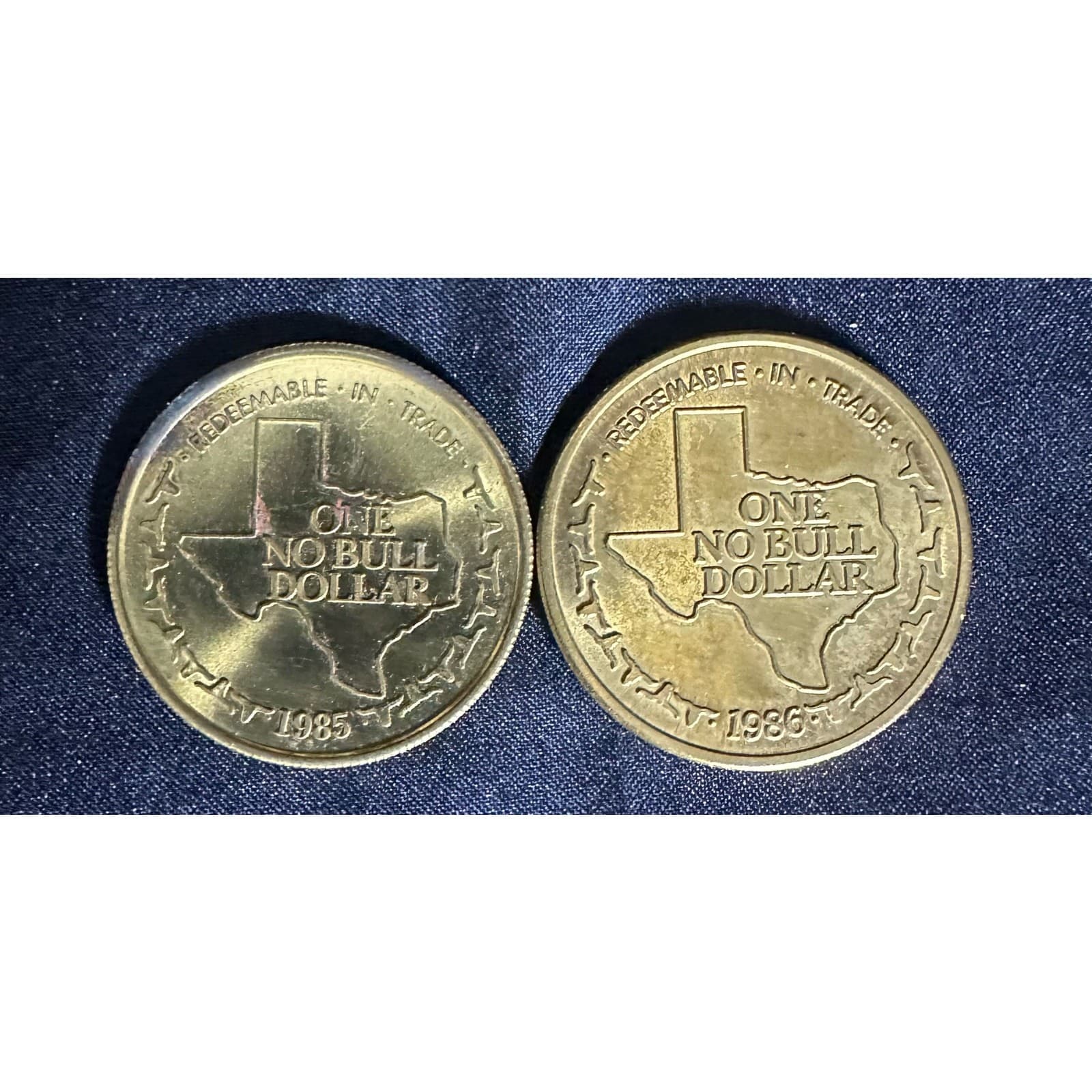 Hofbrau Steaks "One No Bull Dollar" 1986 Gold Tone 1-3/8" Token Coin Set of Two