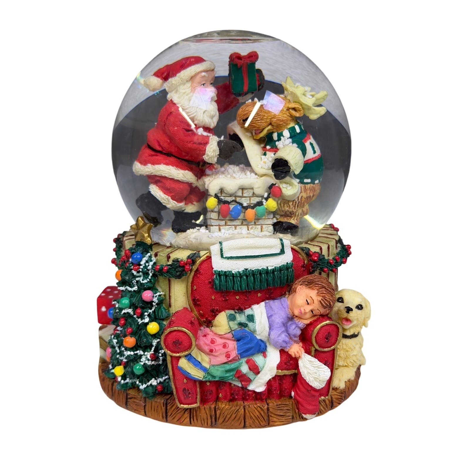Santa Reindeer Chimney Holiday Night Before Christmas Musical Snow Globe