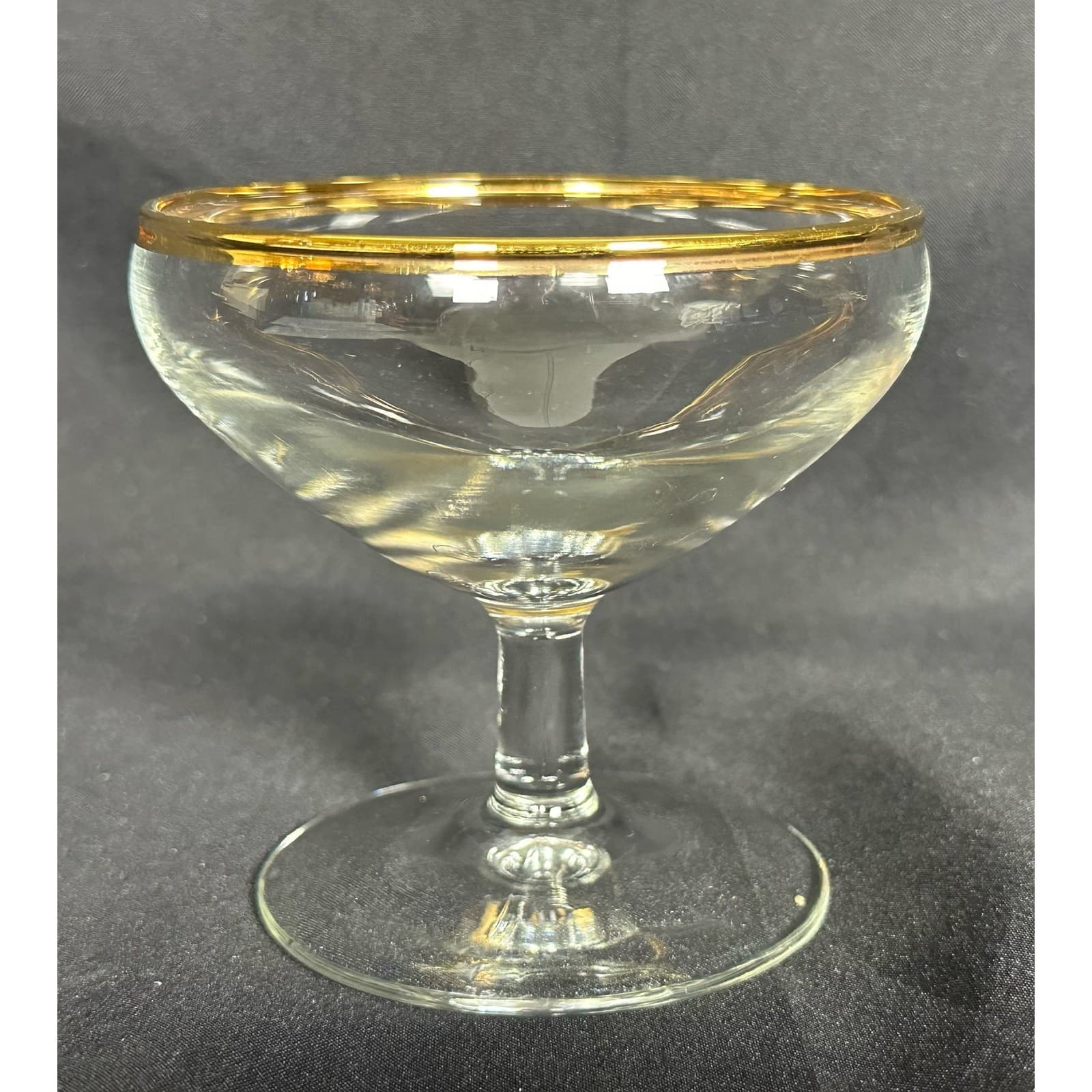 Gold Rim Sherbet Champagne Unbranded Stemmed Glass 3.5" Tall
