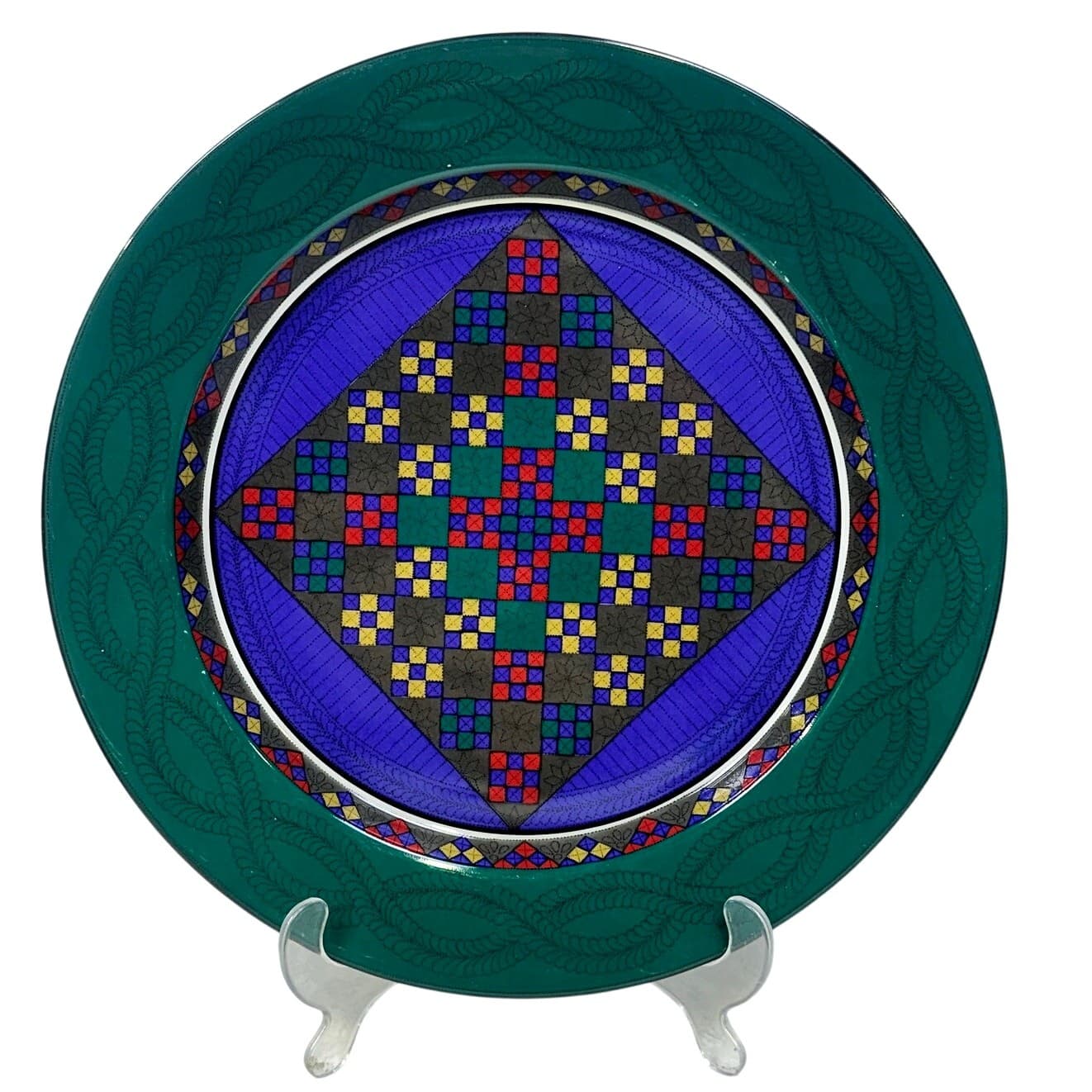 Dansk Portugal Retired 1993-1998 Quiltings Emerald Braid 13" Round Chop Platter