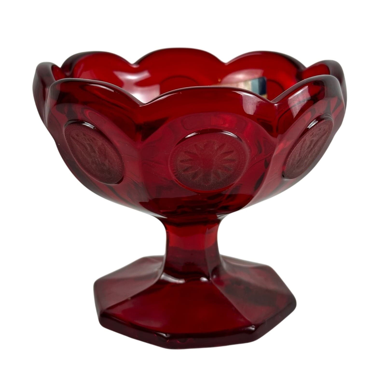 Fostoria Ruby Red Coin Glass Compote Open Jelly Mint Condition