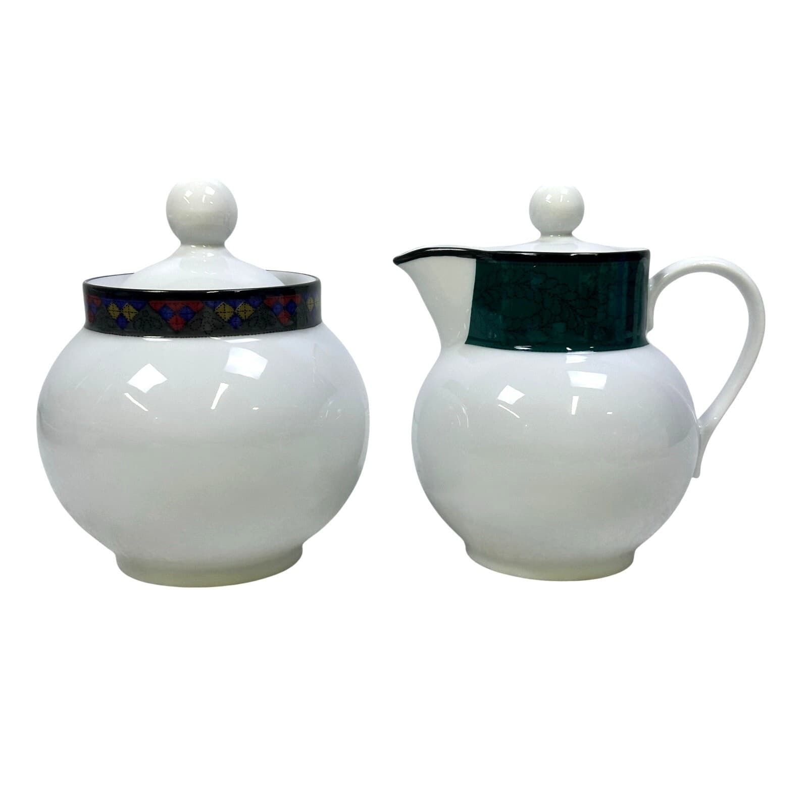 Dansk Portugal Retired 1993-1998 'Quiltings Emerald Braid' Creamer and Sugar