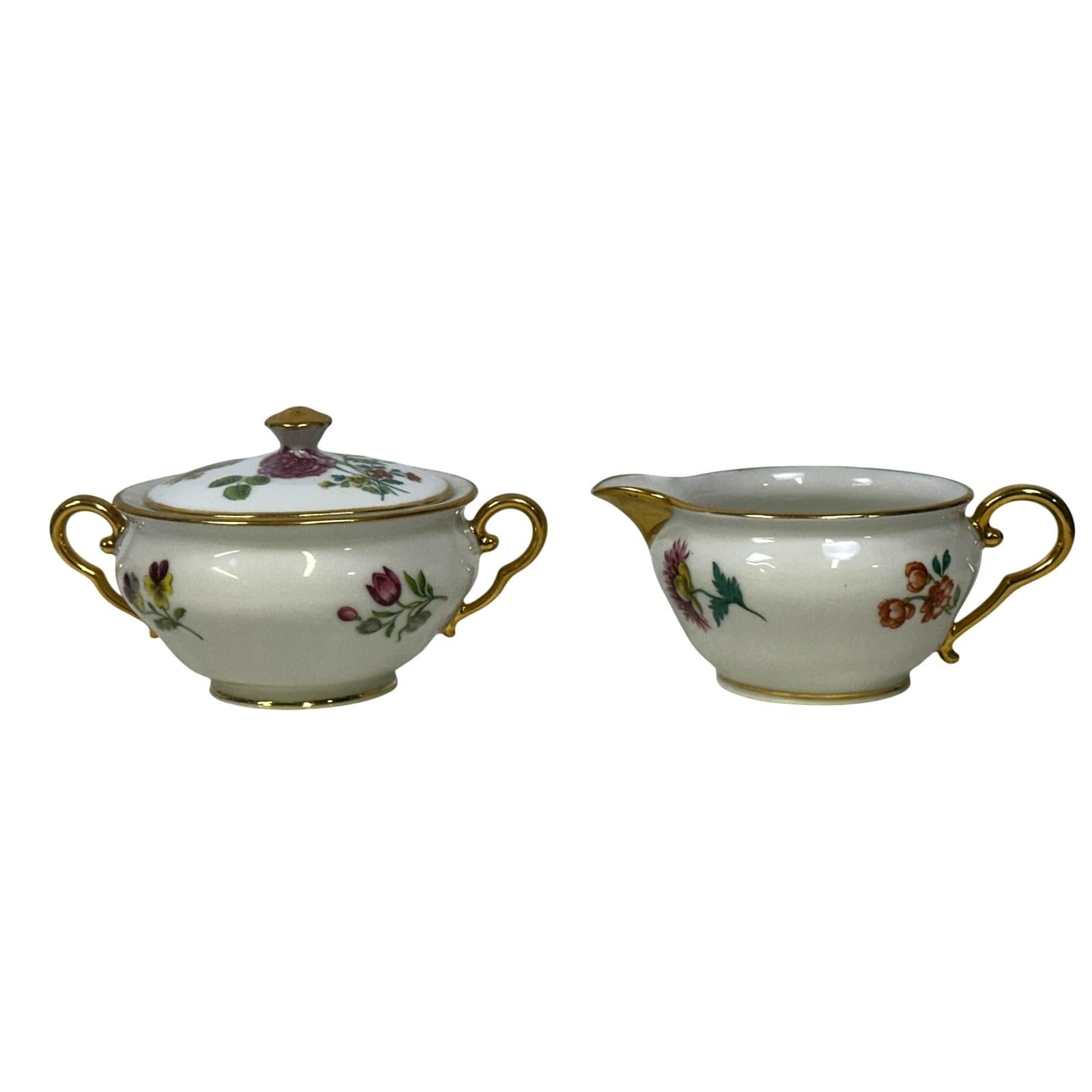 AJCO (AJ07) Vintage 1930's Gold Trim Flower Cream Pitcher/Sugar Bowl w/Lid