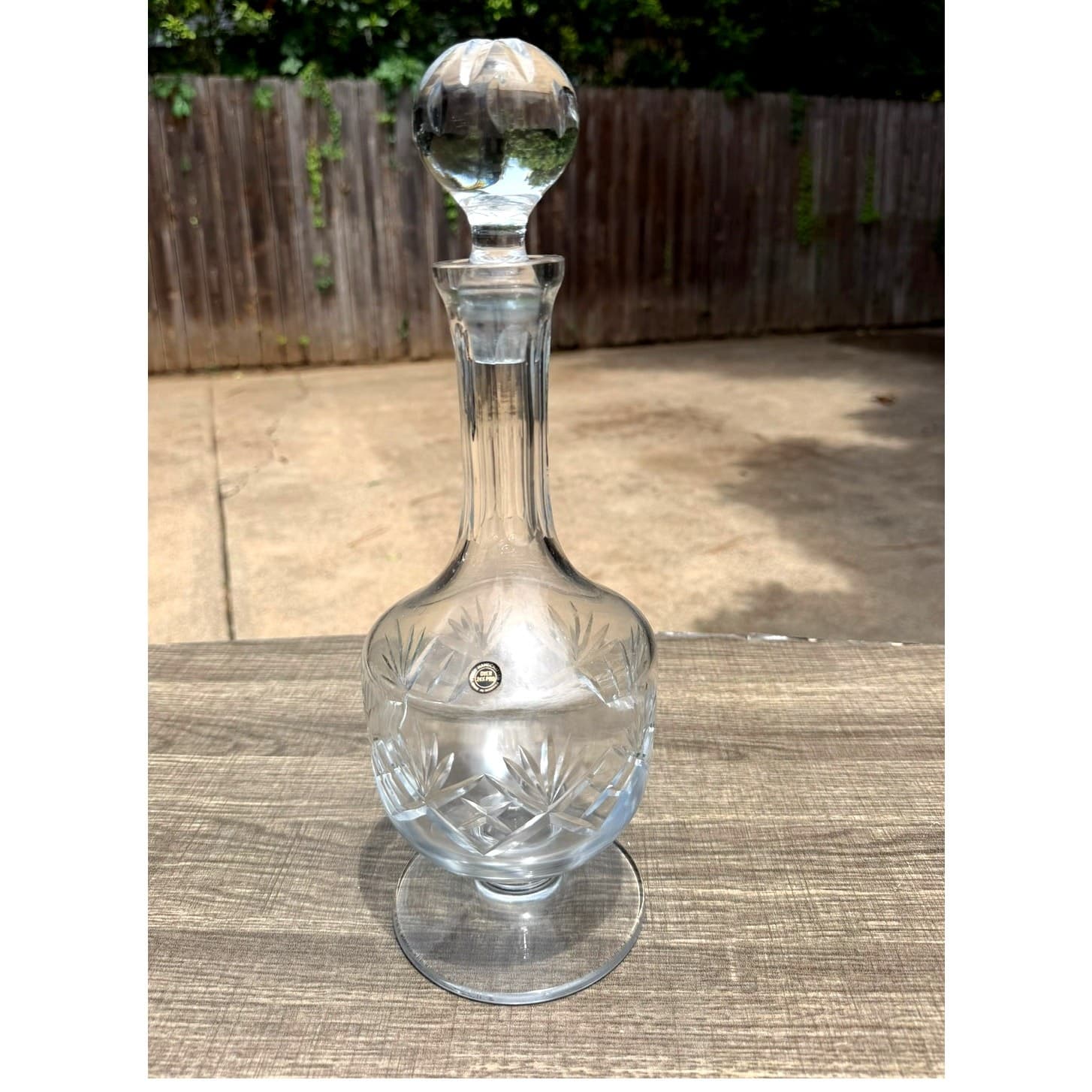 Vintage Romanian 24% Lead Crystal Decanter Hand Cut Glass Stopper 14.5" Barware