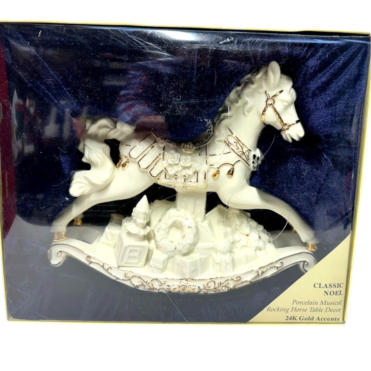 Classic Noel Porcelain Musical Rocking Horse with 24k Accents-New in Box!