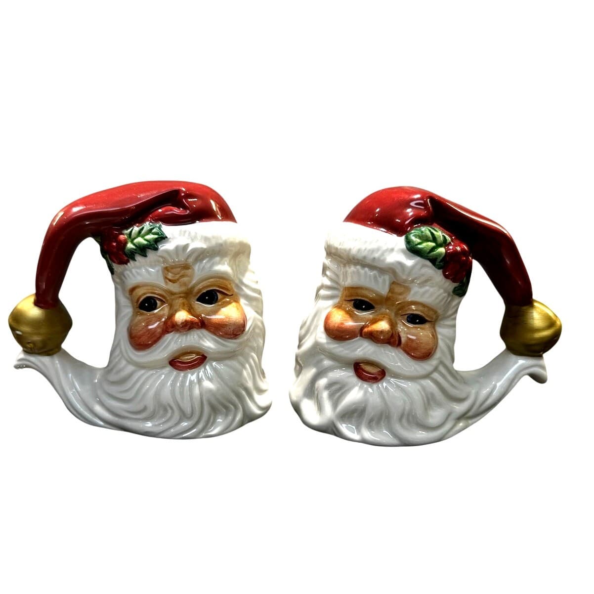 Fitz and Floyd Vintage Holiday Santa Claus Face Salt and Pepper Shaker Set