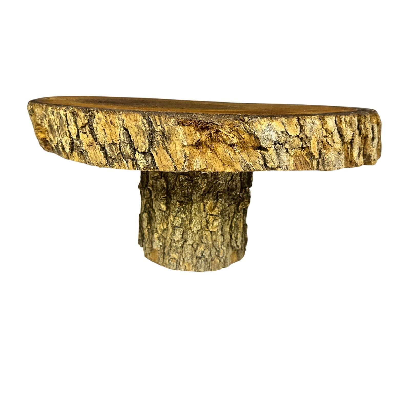 Unique Log Slab Pedestal Natural Wood 5.5" Cake Stand w/Rustic Bark Edge Accent