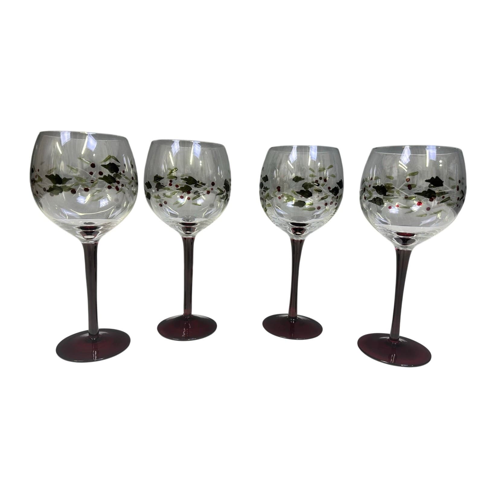 Pfaltzgraff Winterberry Goblets Hand painted Red Stem Berries Set of 4 Vintage