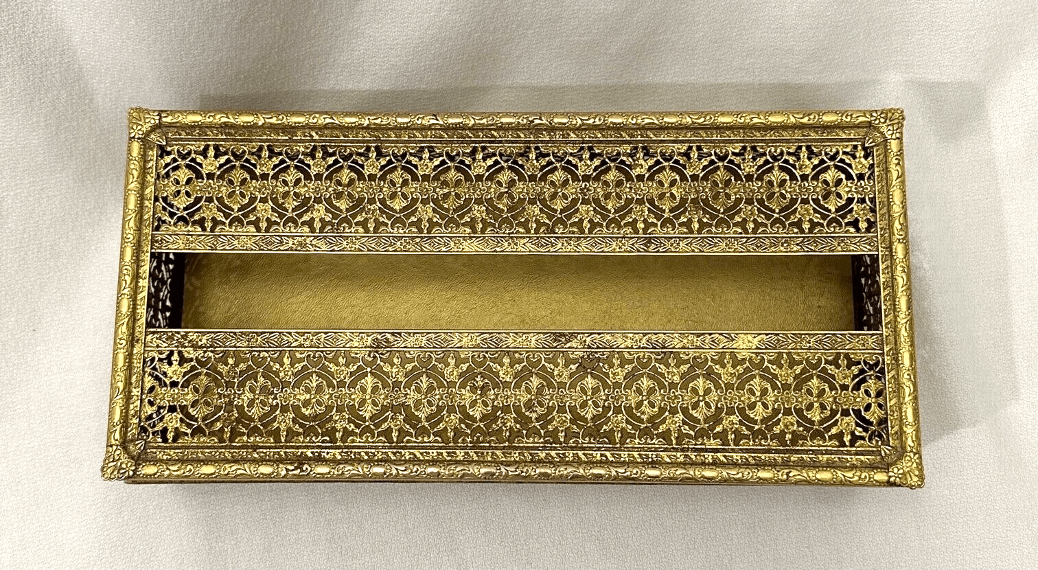 Vintage Gold Tone Brass Filigree Tissue Box Holder