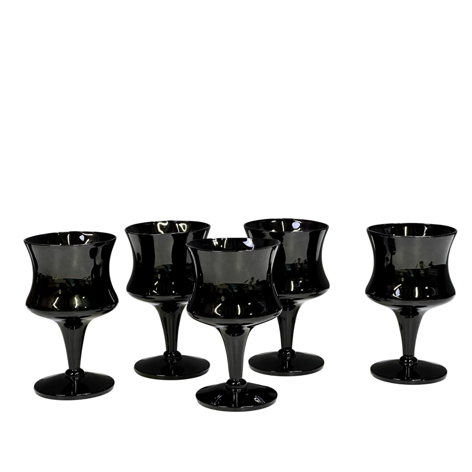Seneca Retired 1971-1983 'Fashionables Black' 5-3/8” MCM Wine Glasses-Set of 5