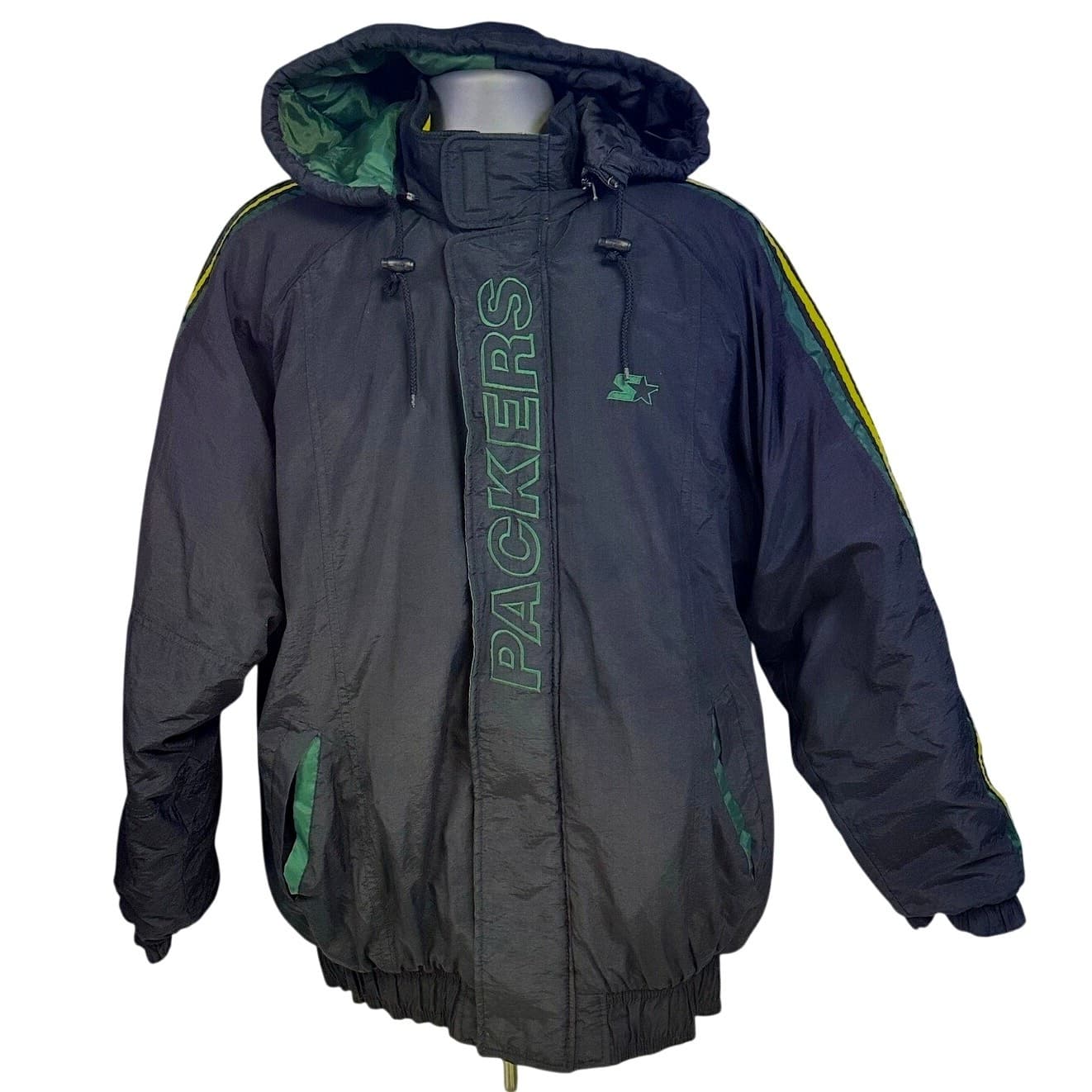 Starter ProLine Green Bay Packers Vintage Full Zip Puffy Winter Jacket w/Hood XL
