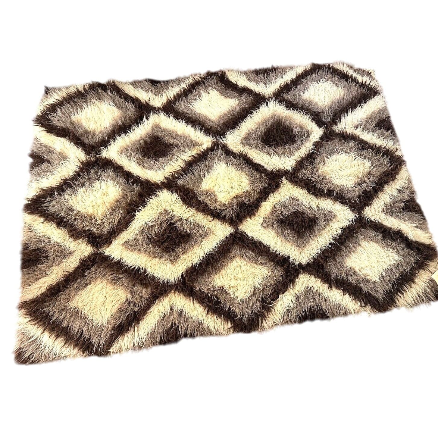 Flokati A. Kokkinos Greek Rug-MidCentury Geometric Diamond-60"x84" VERY RARE!