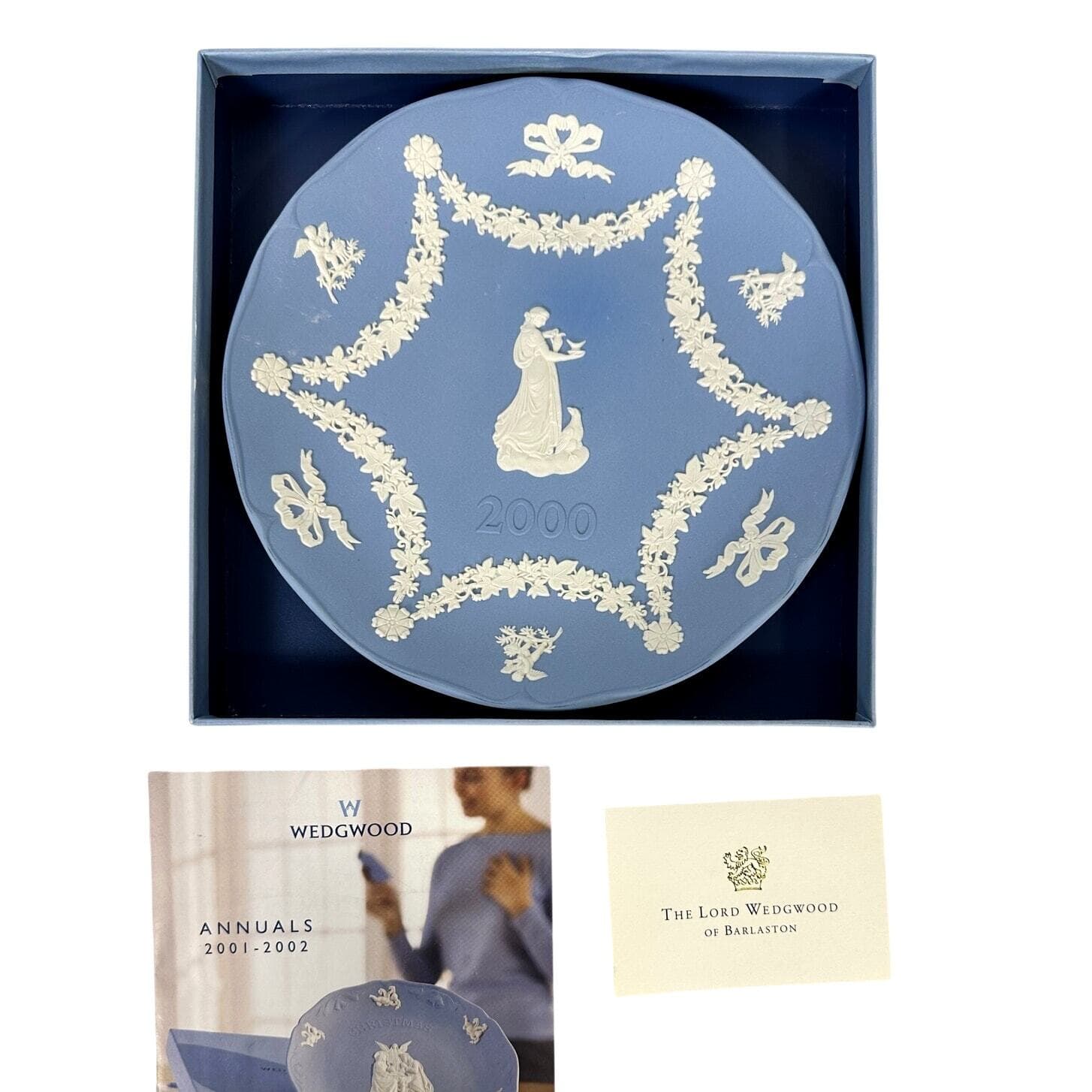 Wedgwood Blue Jasperware 2000 Annual Plate Greek Goddess Hebe and the Eagle-New!