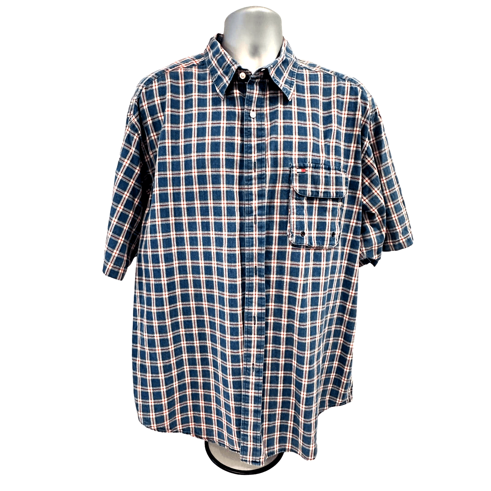 Tommy Hilfiger Men’s Red White Blue Plaid Button-Down Shirt-XL