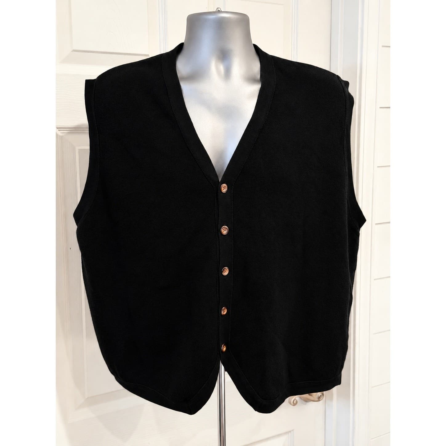 Vintage Structure Le Collezioni Men's XL Black 100% Cotton Button Sweater Vest