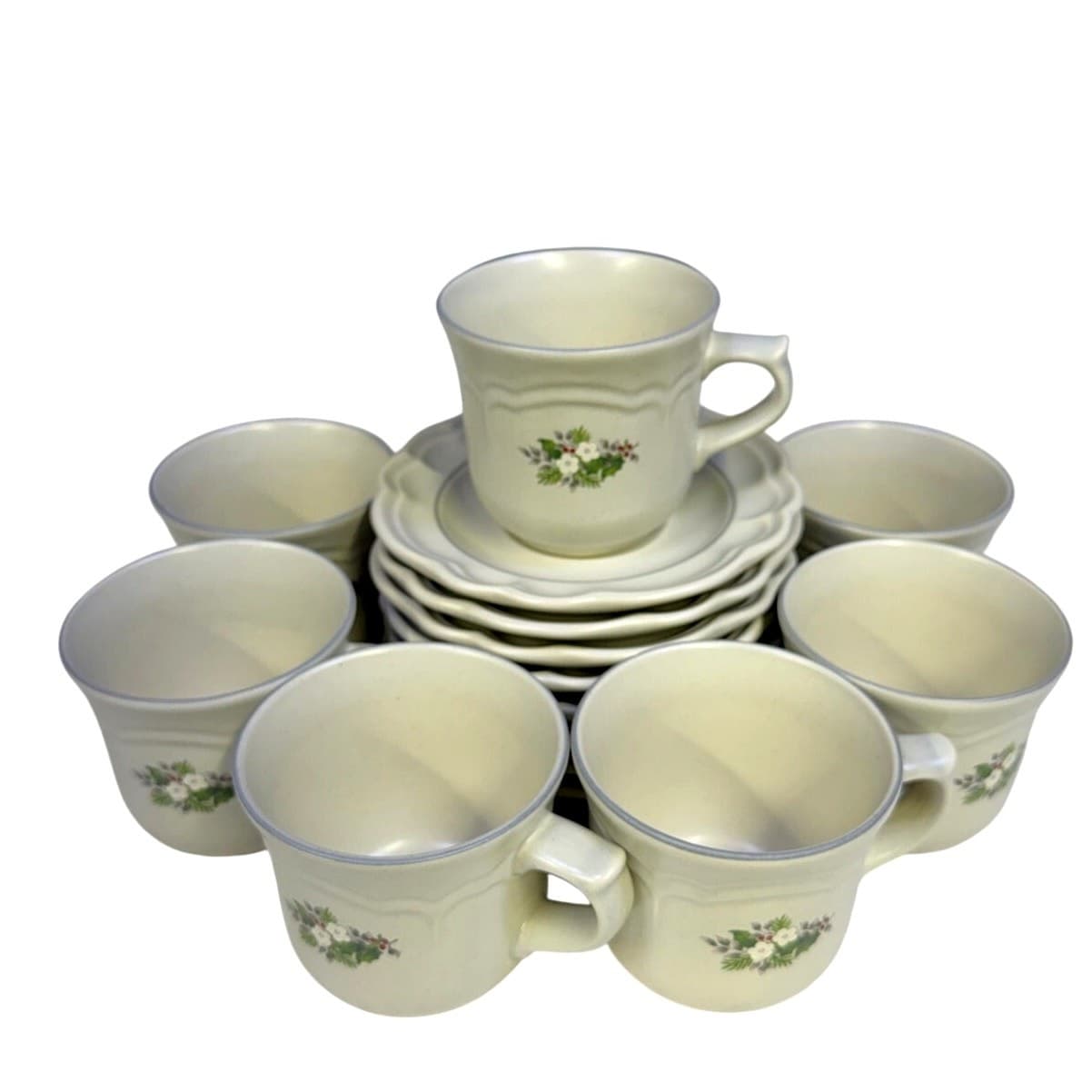 Pfaltzgraff Retired 1984-1993 'Christmas Heirloom' Cups & Saucers-Set of 7