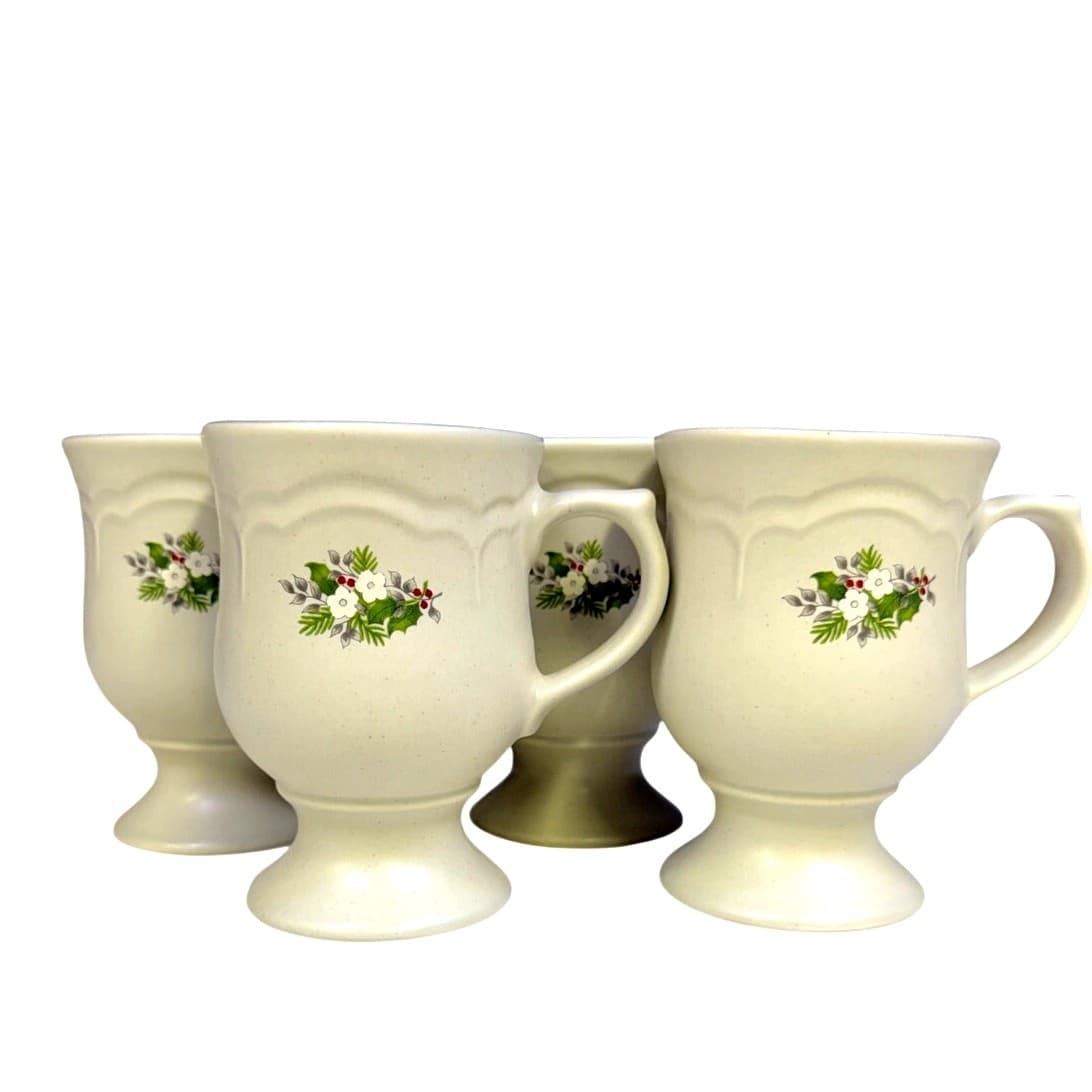 Pfaltzgraff Retired 1984-1993 'Christmas Heirloom' 5" Footed Mug Goblet-Set of 4