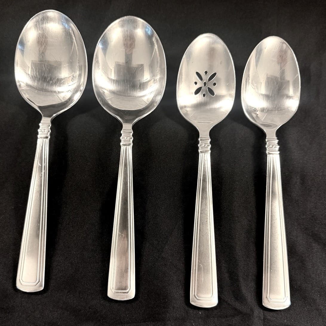 Longaberger 2002-2018 'Woven Traditions' Stainless Serving Spoons Retired-Set 4
