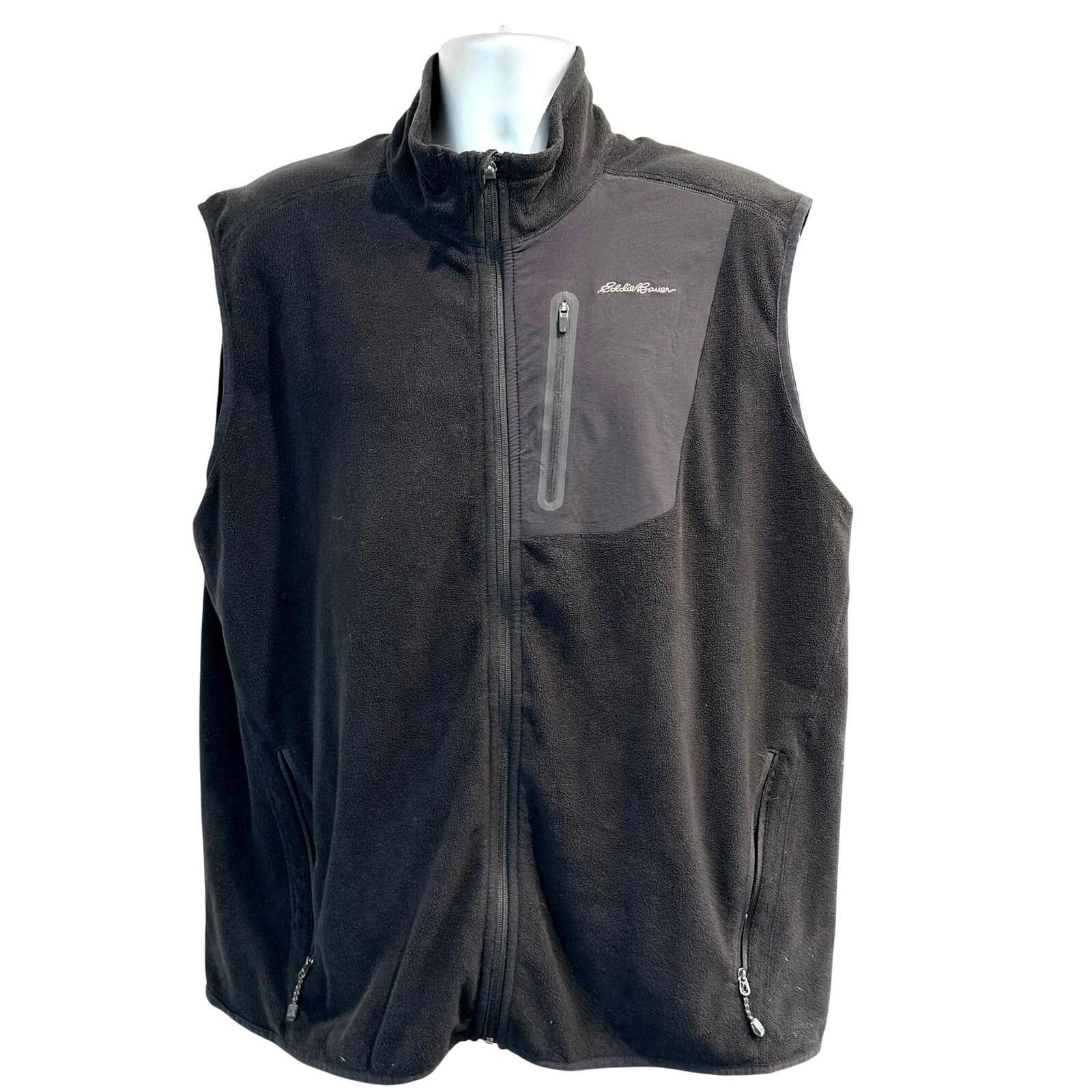 Eddie Bauer Men's 2XL Black Full Zip Fleece Vest Softshell Zip Pockets Outdoor