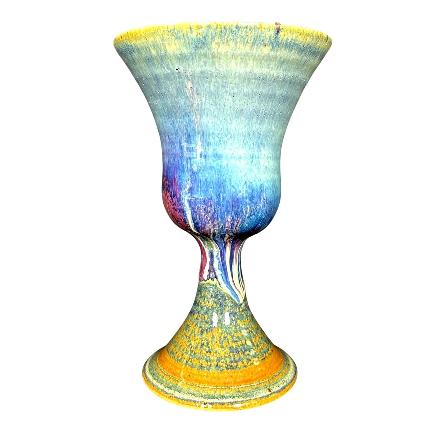 Handcrafted Ceramic Pottery Wine Water Chalice/Goblet 7" Vibrant Colors!