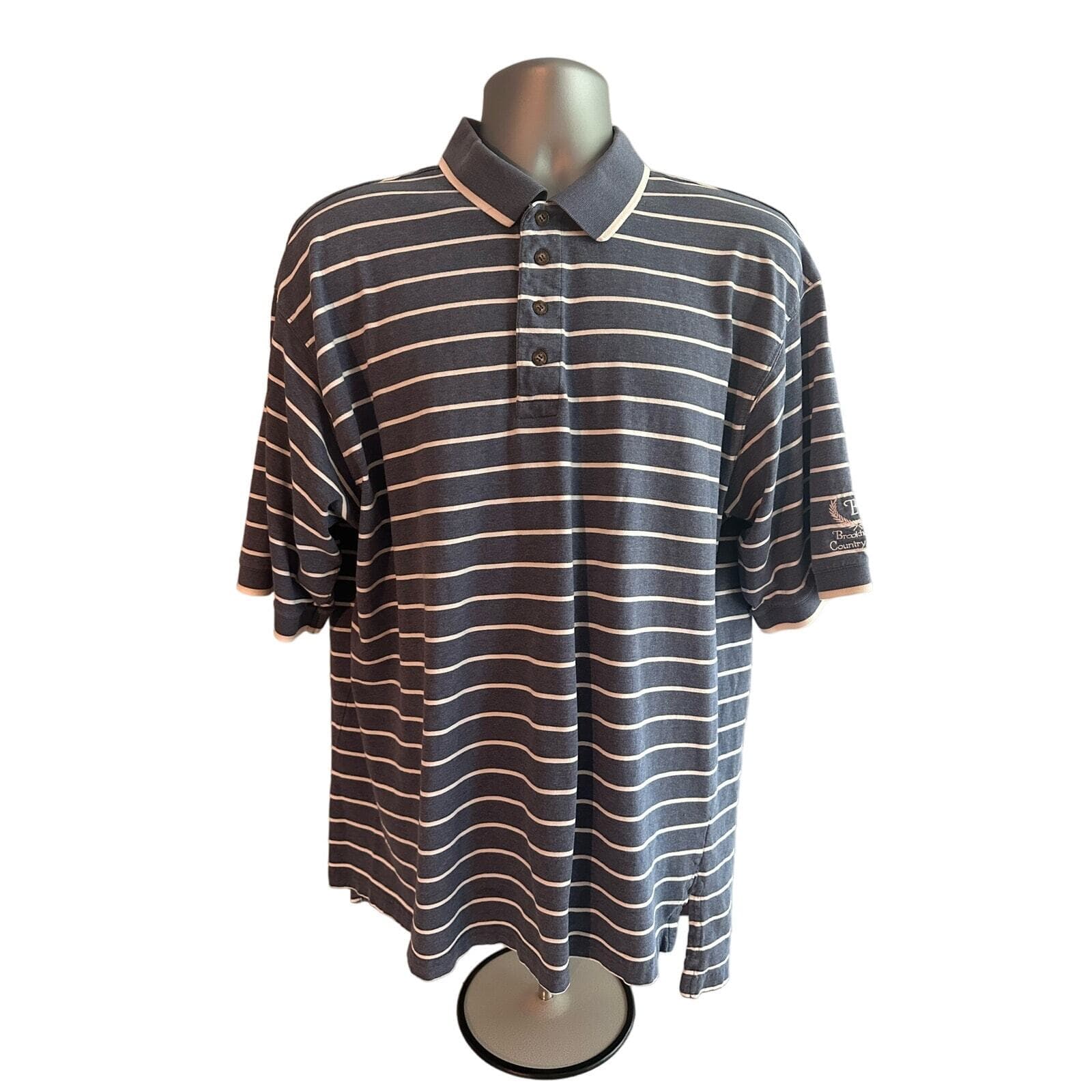 E. Magrath Brookhaven Country Club Golf Shirt Blue and White Stripe XXL