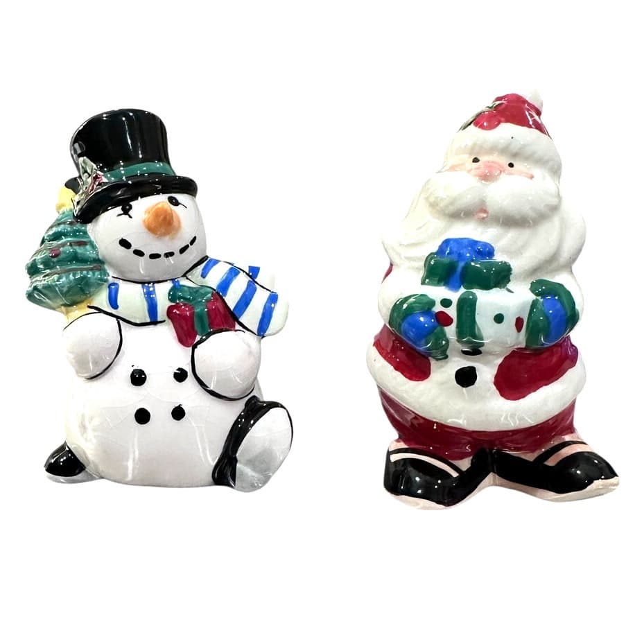 Fitz and Floyd 2011 Bright and Merry Santa Snowman Salt and Pepper Shakers Set!