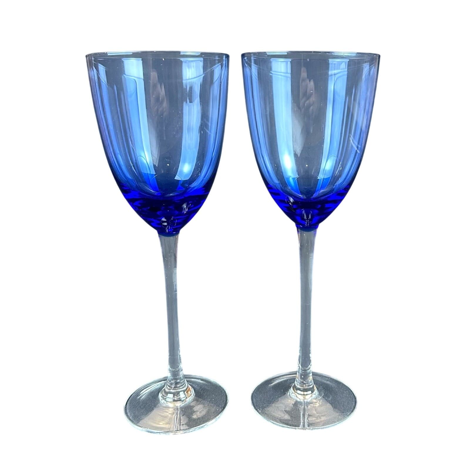 Lennox Color Gems 8.75" Stem Wine Glasses Blue SET of TWO
