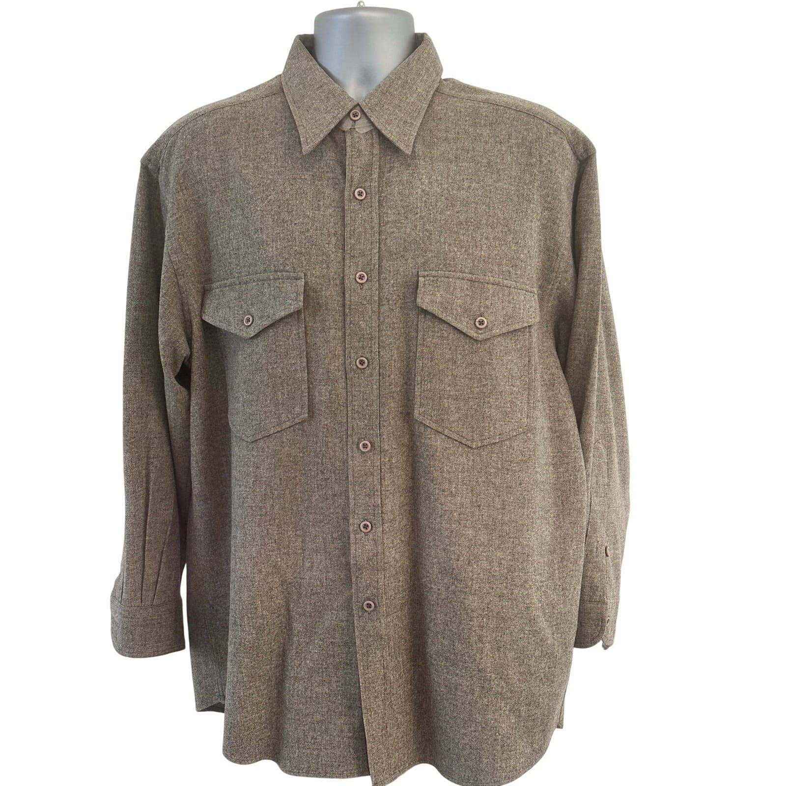 PENDLETON 'Outdoorsman' 100% Wool Long Sleeve Shirt Flap Pockets-Men's Size L