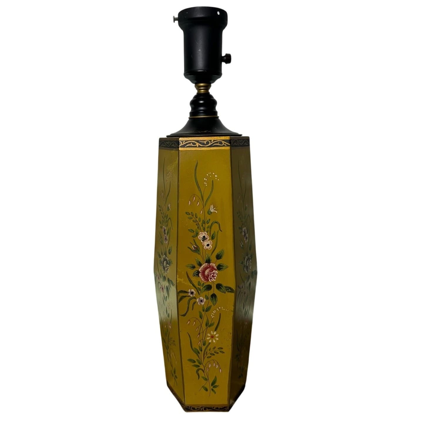 Italy Hand Painted Toleware Metal Lamp Vintage