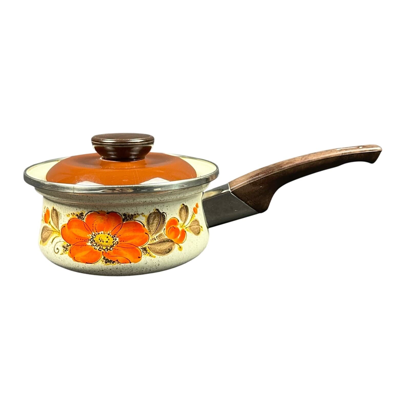 Japan Sanko Ware Show Pans 6.5" Saucepot Orange Poppies