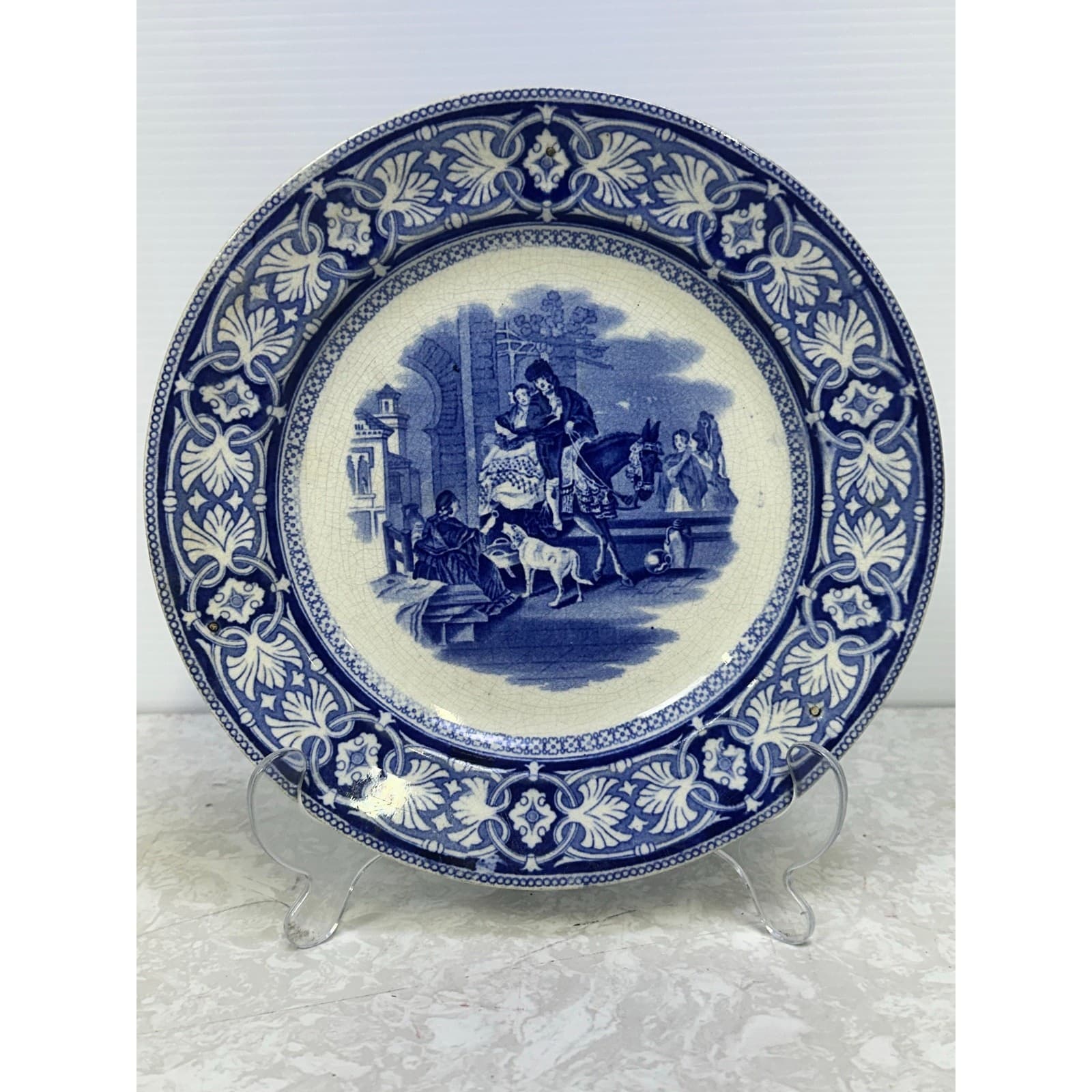Antique Late 1800's JMPB&Co Maastricht 'Malaca' Blue Transferware 9.25" Plate