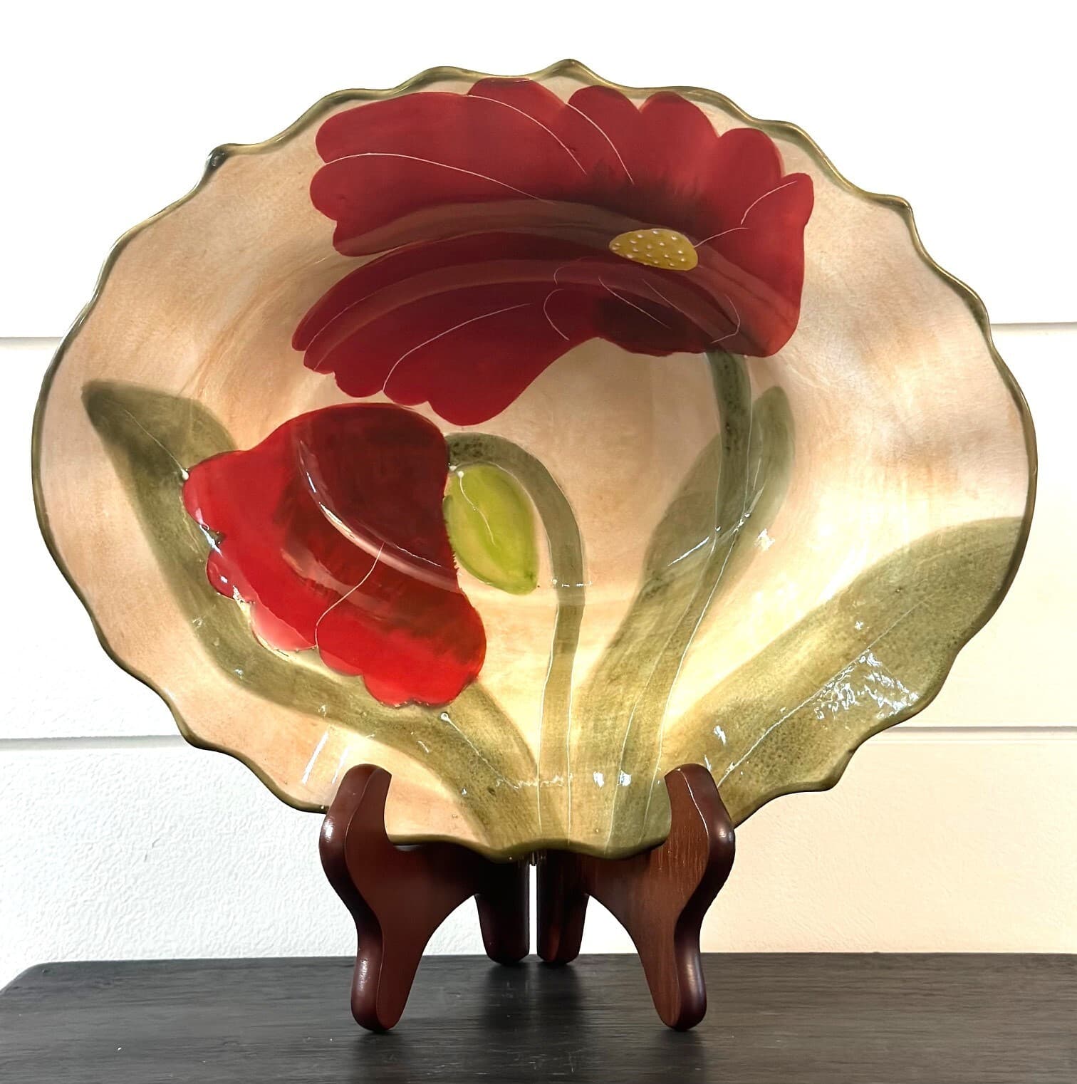 Nanette Vacher Red Renoir by Ambiance Poppy Serving Bowl-Rare Find!