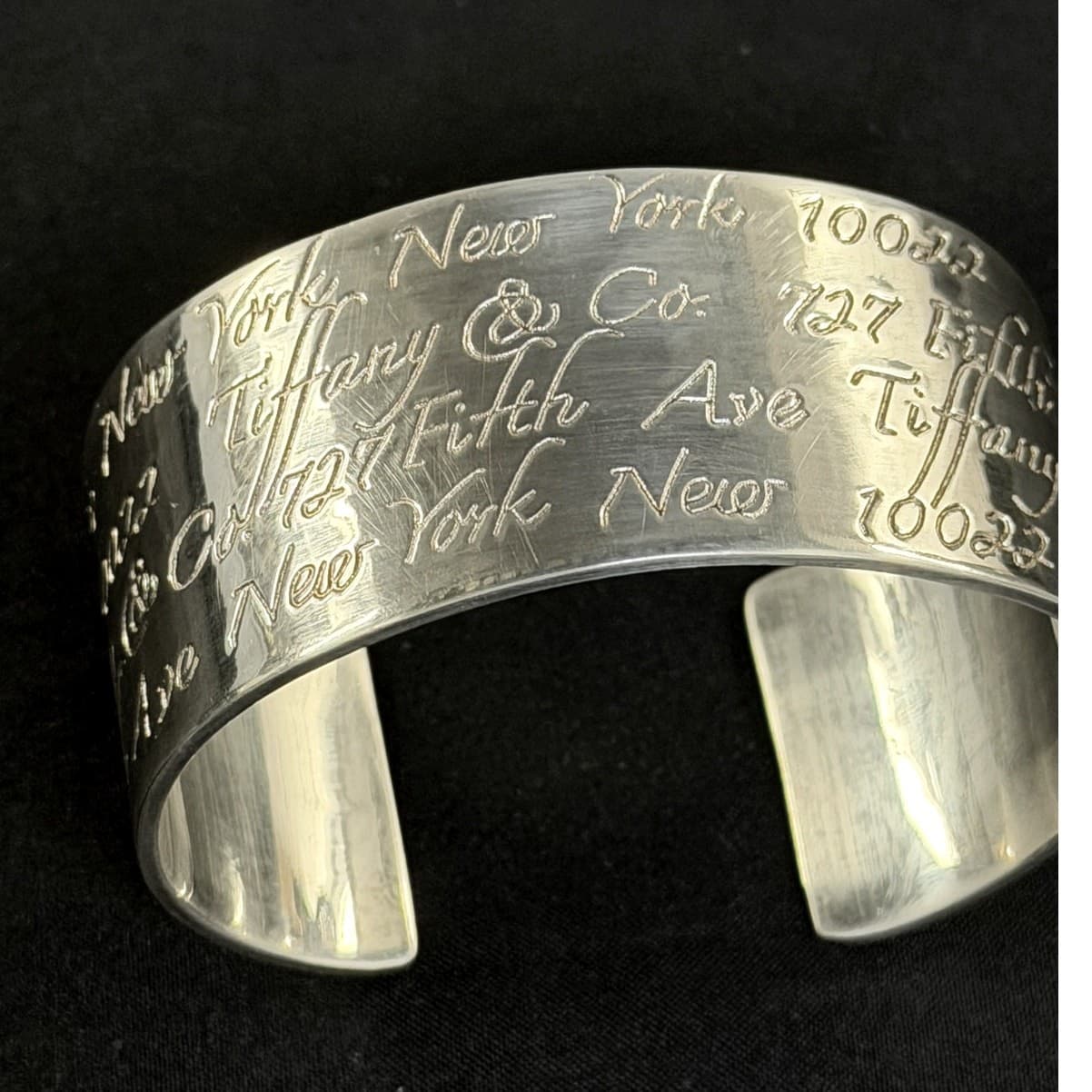 Tiffany & Co Notes 727 Fifth Ave NY 10022 Sterling Silver Wide Cuff Vintage 1997