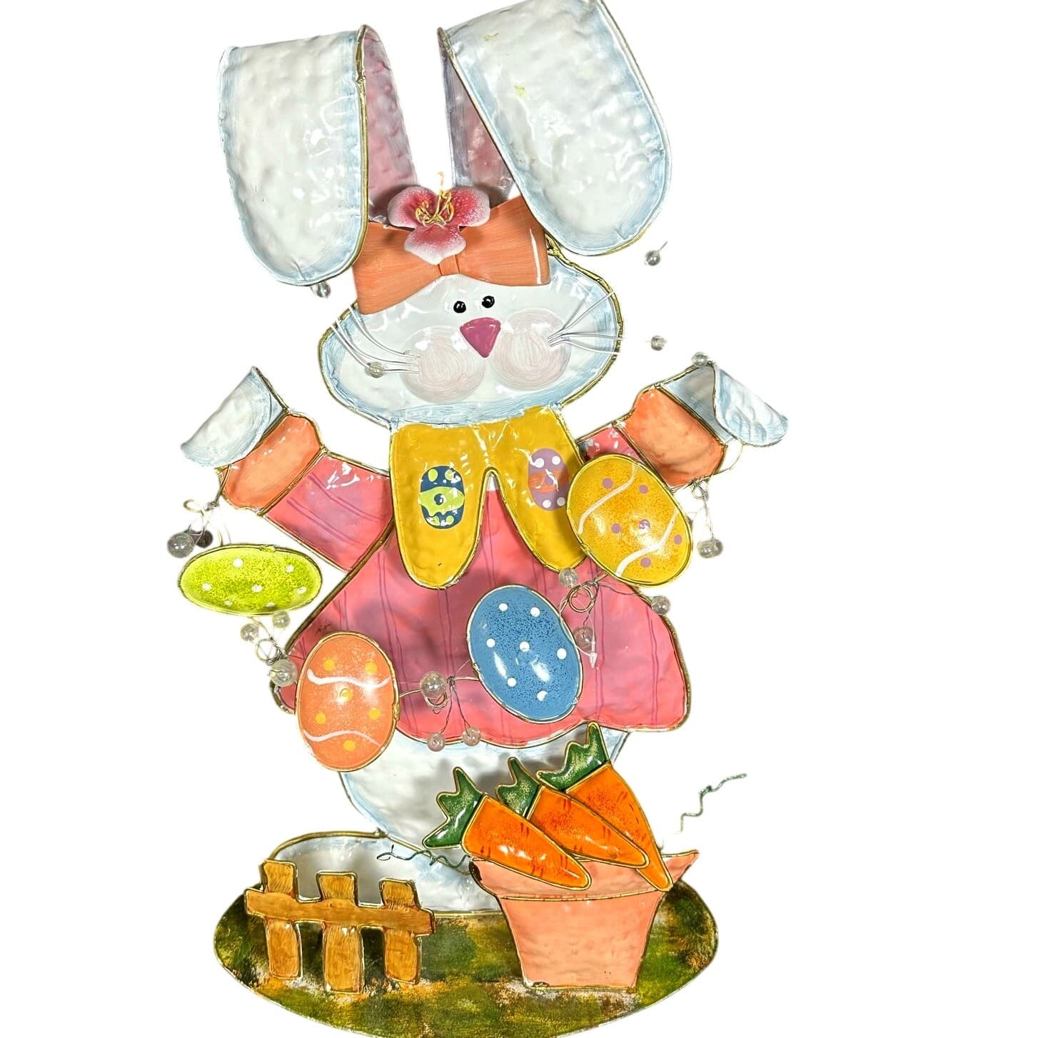 Whimsical Easter Bunny Metal Sculpture Display Easter Egg Garland-22-Inches Tall