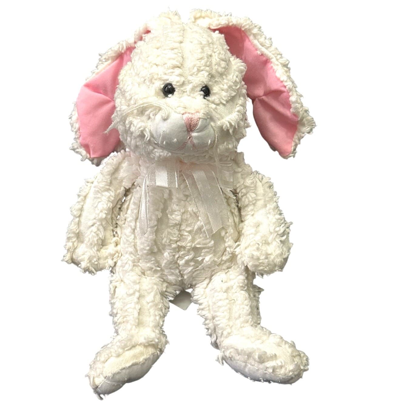 C E Fiesta White Chenille Bean Filled Plush Bunny Rabbit 6”