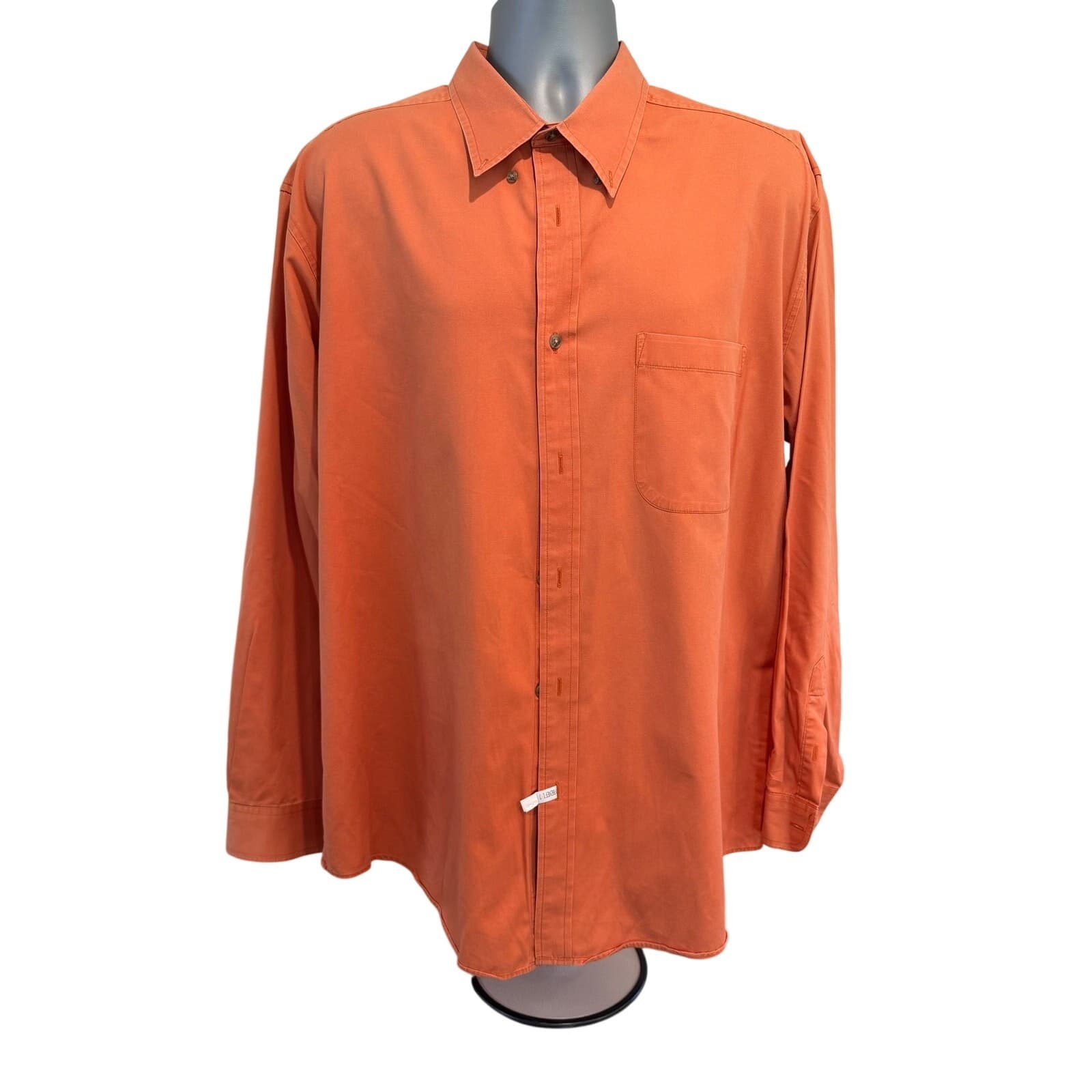 John Ashford Mens XL Salmon Orange 100% Cotton Long Sleeve Shirt Pocket