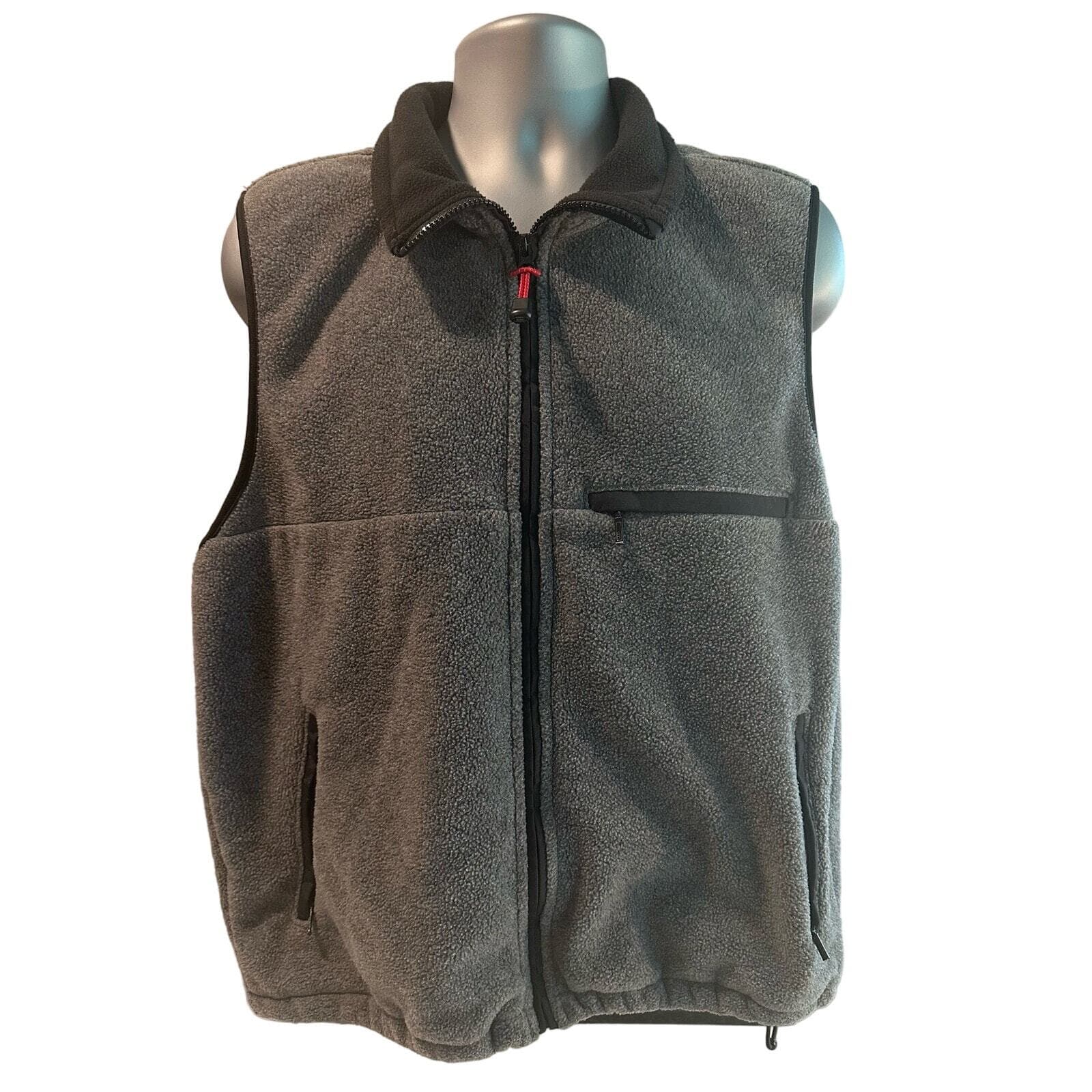 Eddie Bauer Mens L Gray and Black Polartek Fleece Full Zip Vest