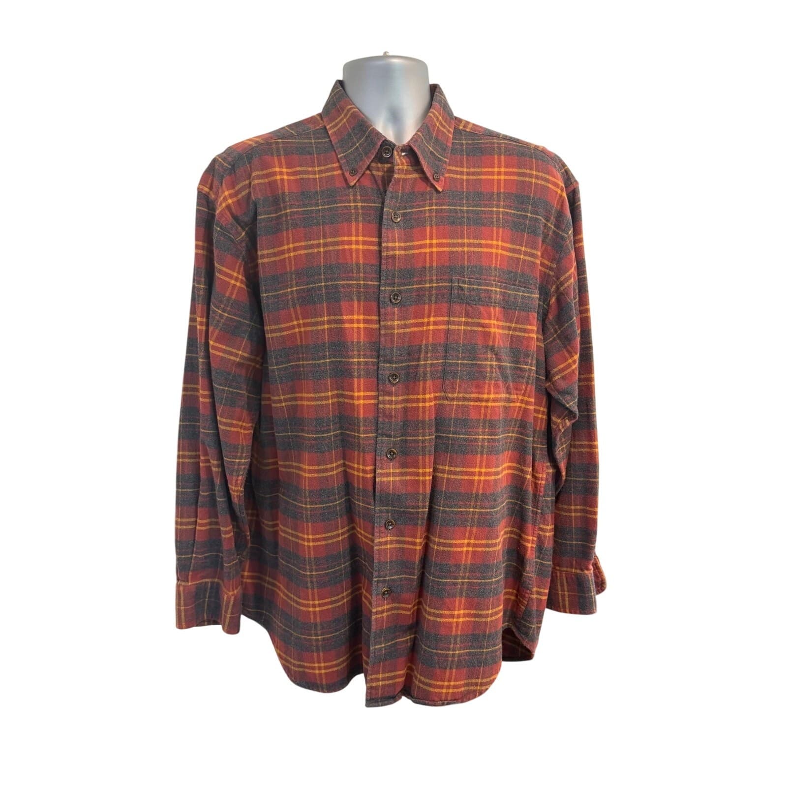 Orvis Luxury Flannel Shirt Mens XL Red Plaid Button Down 100% Cotton